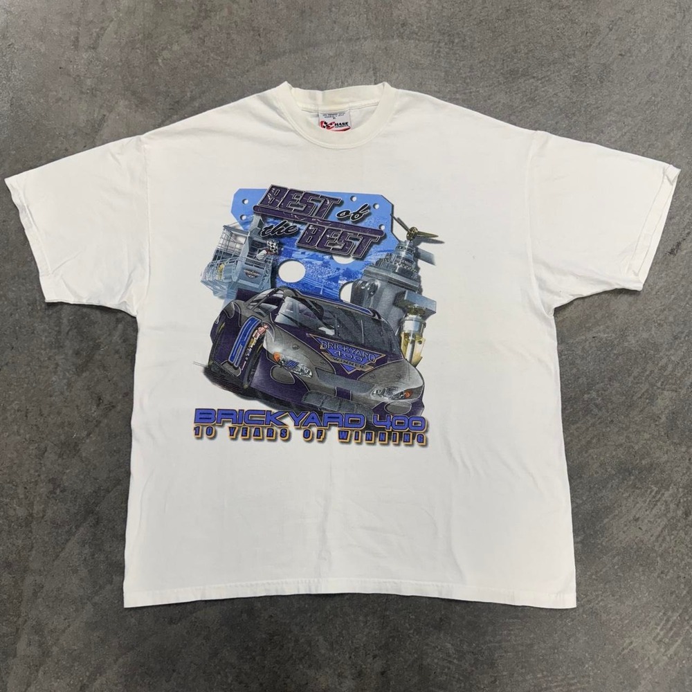 Brickyard 400 Men's T-shirt Vintage White Short Sleeve Double Sided Indy XL